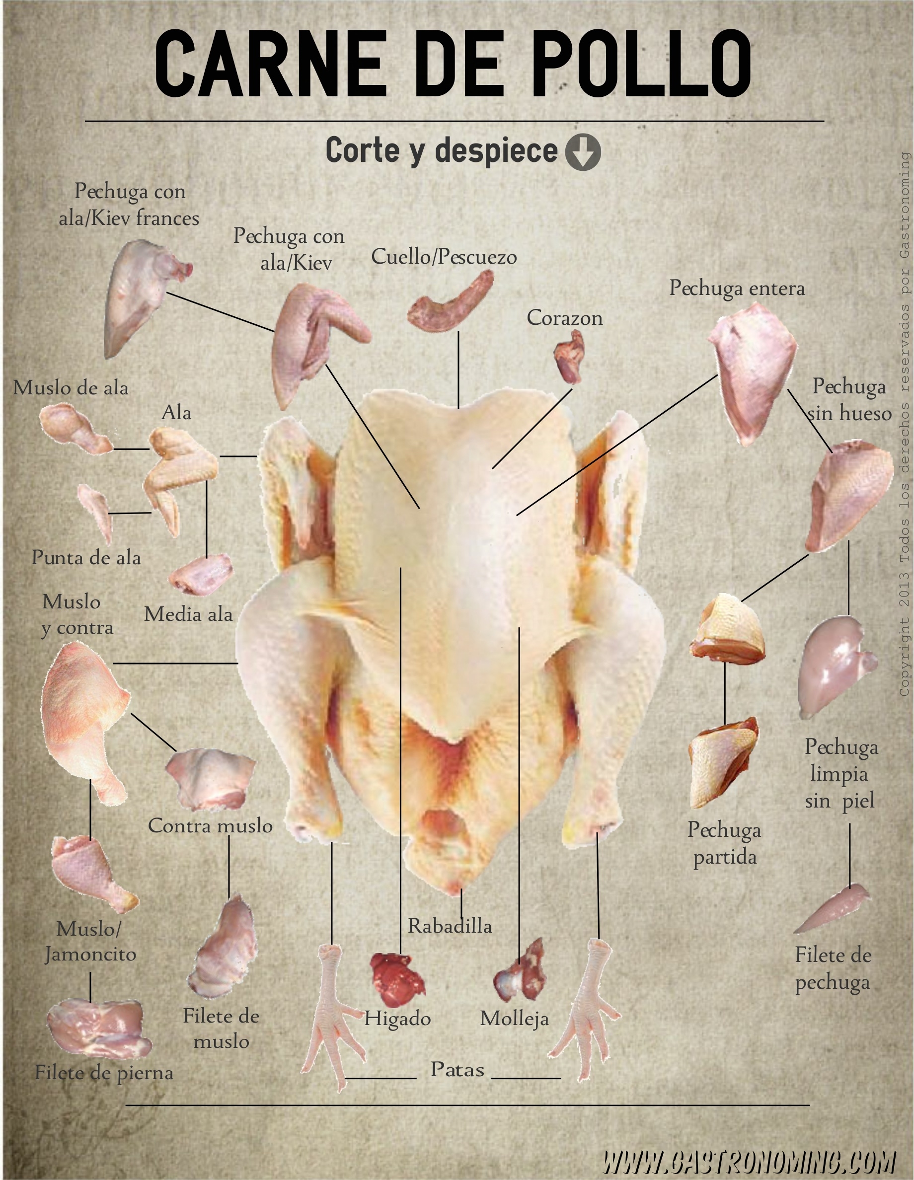 Carne de pollo, corte y despiece - Gastronoming