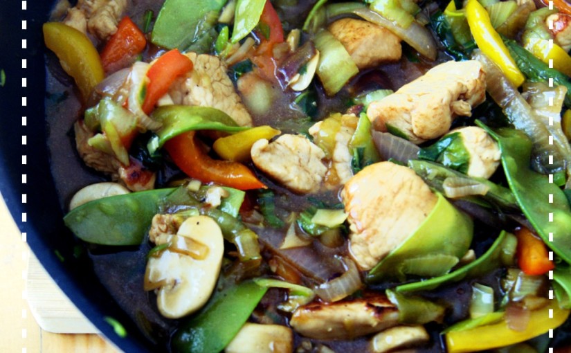 Guiso de pavo con verduras al wok