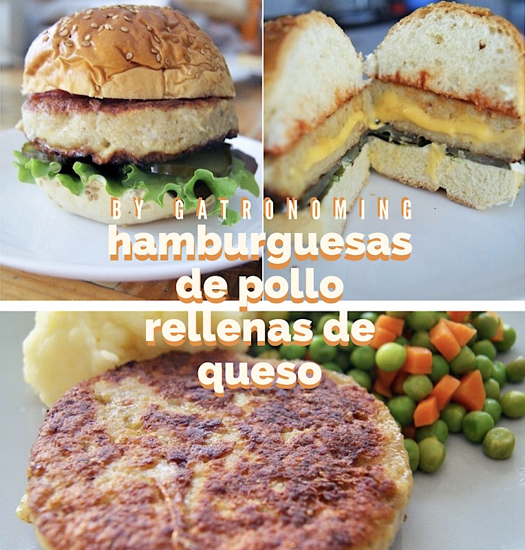 Hamburguesas de pollo rellenas de queso