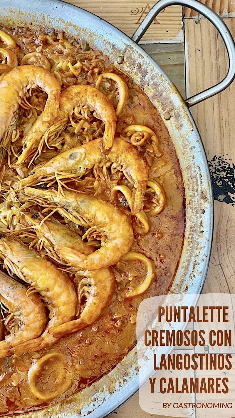 Puntalette cremosos con langostinos y calamares