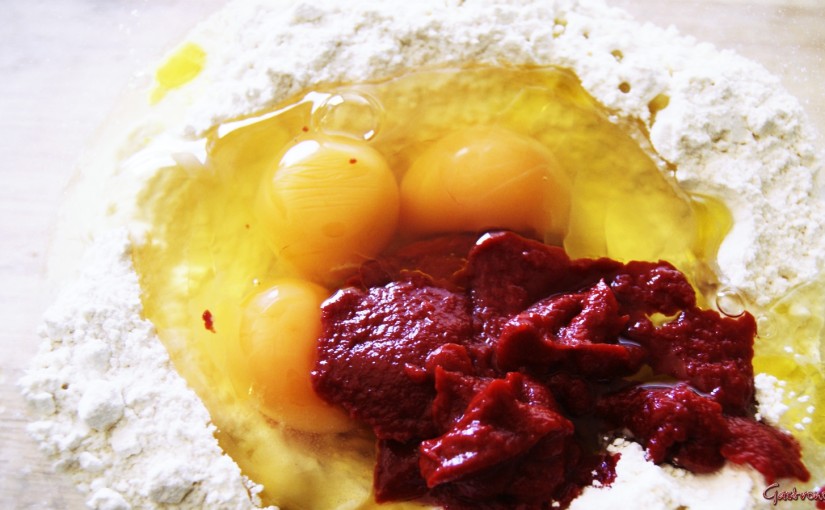 Pasta fresca de tomate, fetuccine